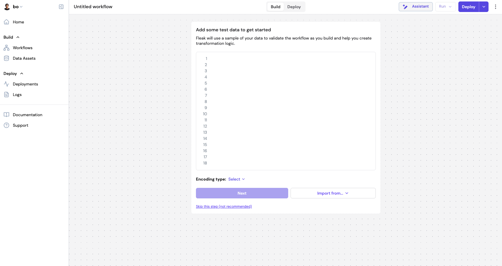 Add test data prompt