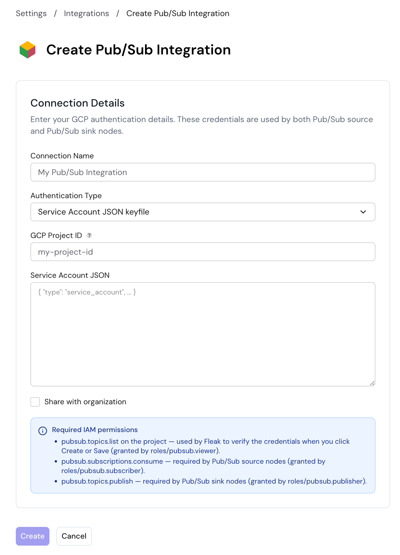 Create Pub/Sub Integration