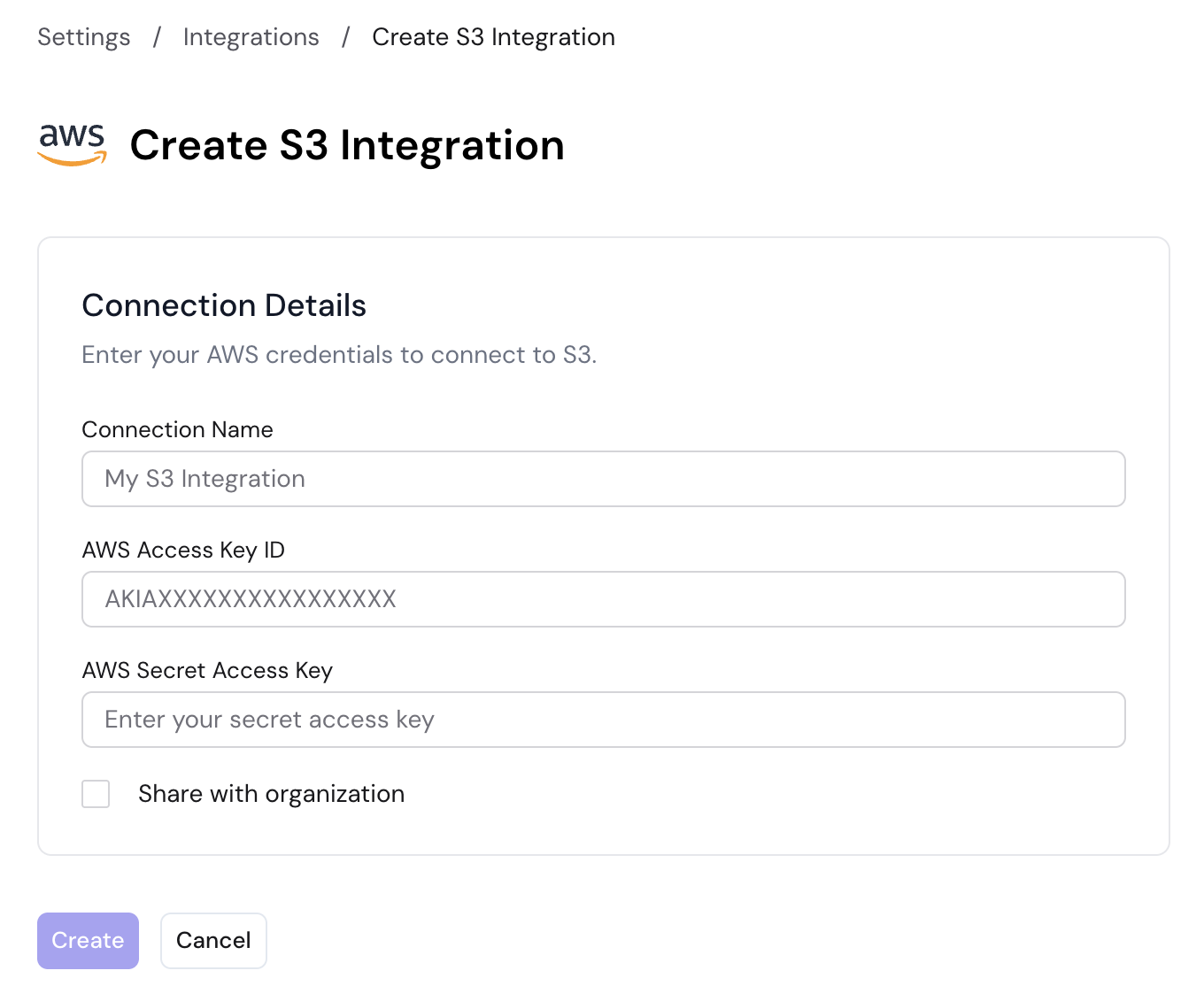 Create S3 Integration
