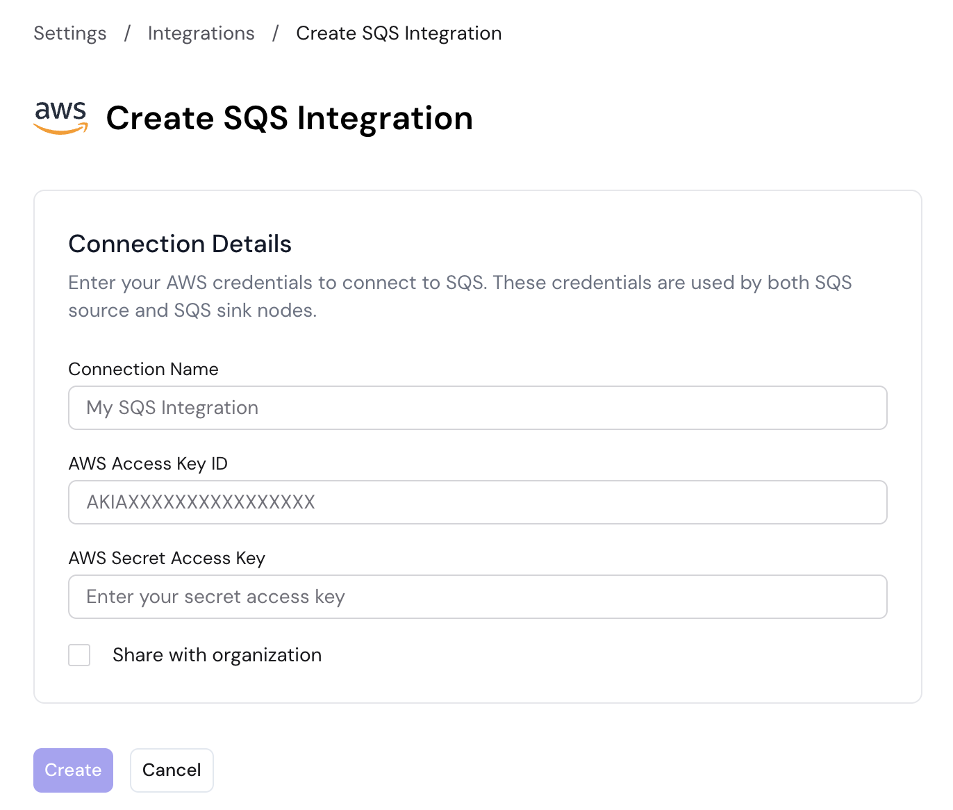 Create SQS Integration