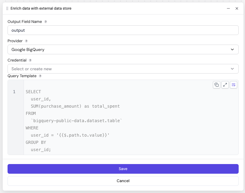 Enrichment node — Google BigQuery provider
