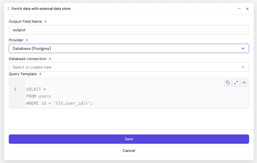 Enrichment node — Database provider