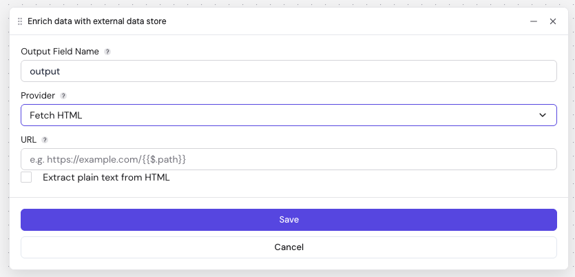 Enrichment node — Fetch HTML provider