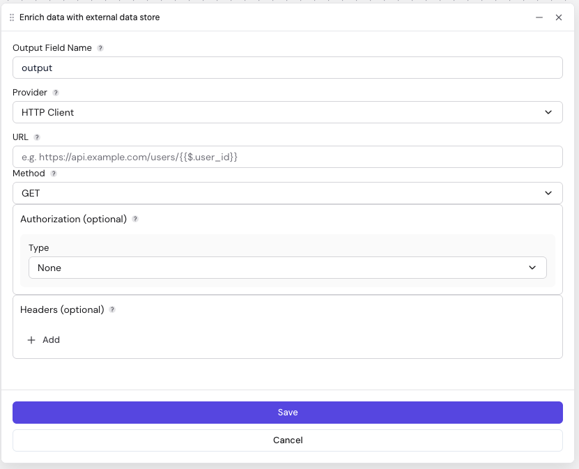 Enrichment node — HTTP Client provider