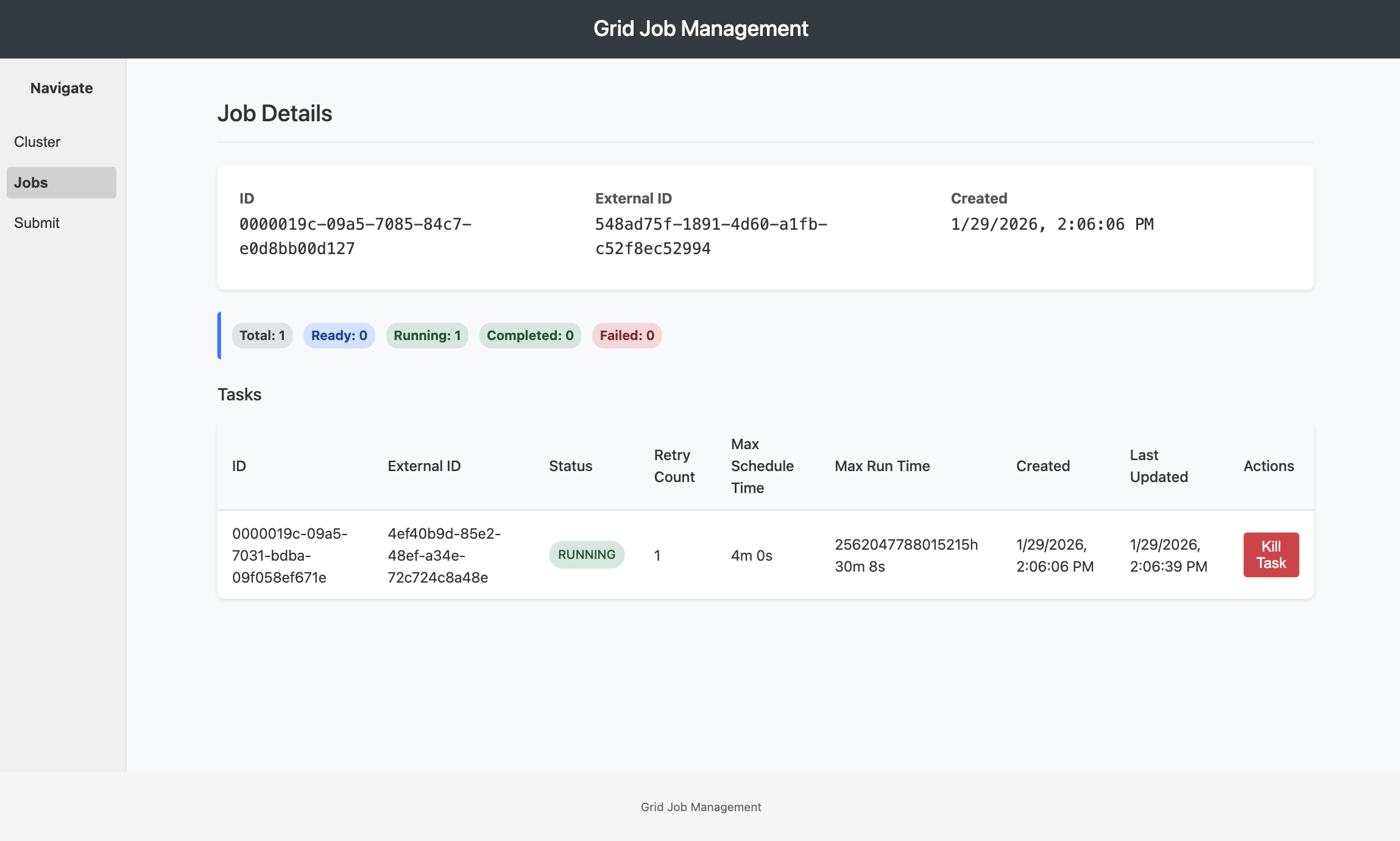 Grid Job Detail View