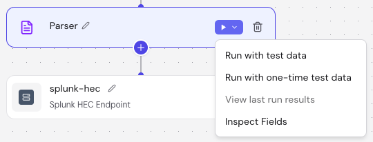Node run menu with Inspect Fields