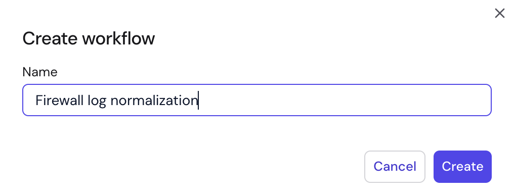Create workflow dialog