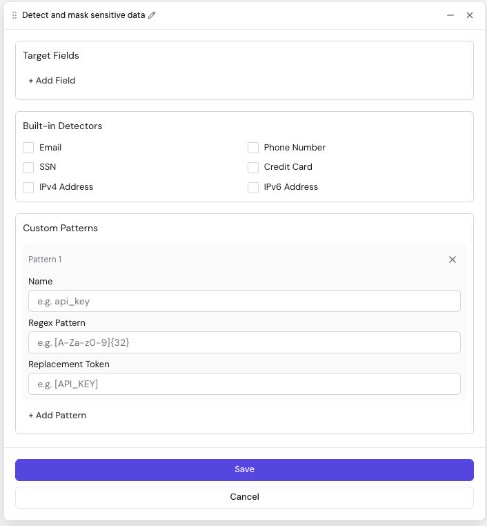 PII Mask node configuration